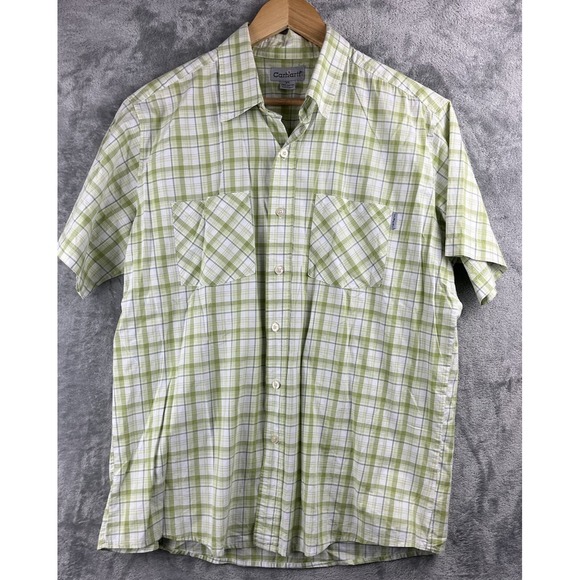 Carhartt Other - Carhartt Shirt Mens Extra Large XL Green White Plaid Button Up Short Sleeve